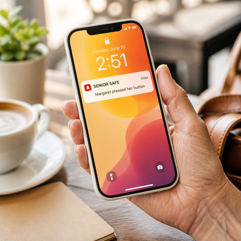 Senior Safe app push notification on a smartphone